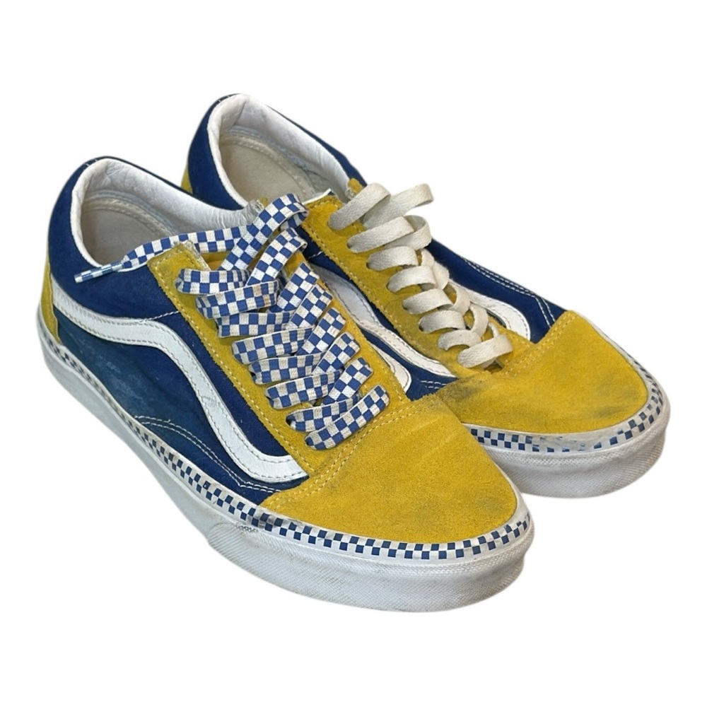 VANS Old Skool Yellow Blue & White Checkered Shoes EUC CB2
